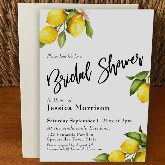 ウォーターカラーレモンブライダルシャワータイポグラフィ 招待状