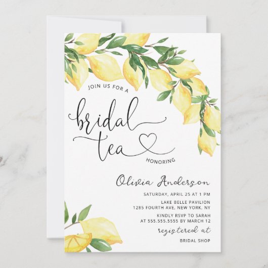 ウォーターカラーレモンブライダルティーパーティの招待状 招待状 (正面)