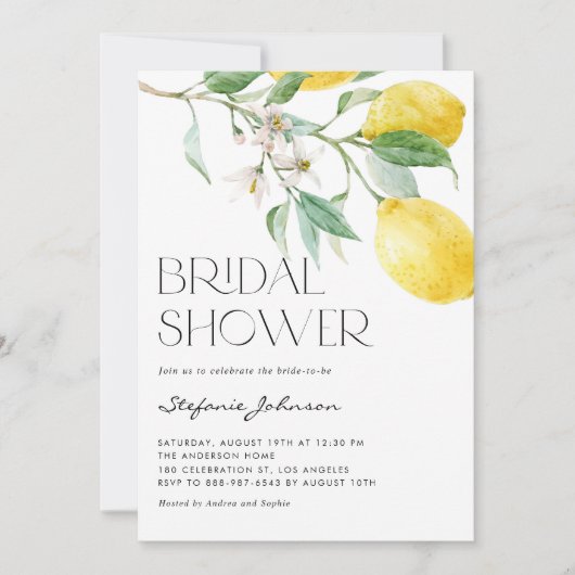 ウォーターカラーレモンブーケサマーブライダルシャワー 招待状 (正面)