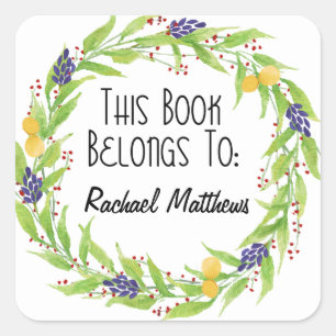 ウォーターカラーレモンベリーリース蔵書票 スクエアシール