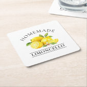 ウォーターカラーレモンホームメードリモンチェロ スクエアペーパーコースター (アングル)