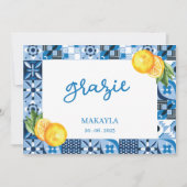 ウォーターカラーレモンポジターノブライダルシャワーグラジー サンキューカード (正面)