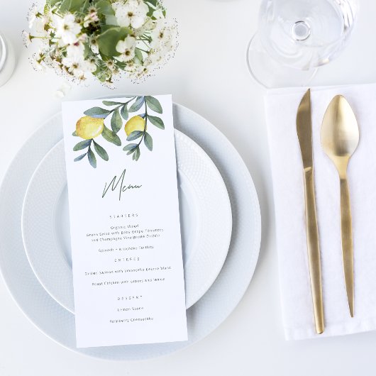 ウォーターカラーレモンメインスクイーズブライダルシャワー メニュー