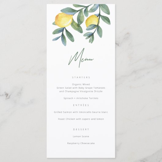 ウォーターカラーレモンメインスクイーズブライダルシャワー メニュー (正面)