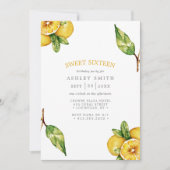 ウォーターカラーレモンモダン柑橘類スウィート16 招待状 (正面)
