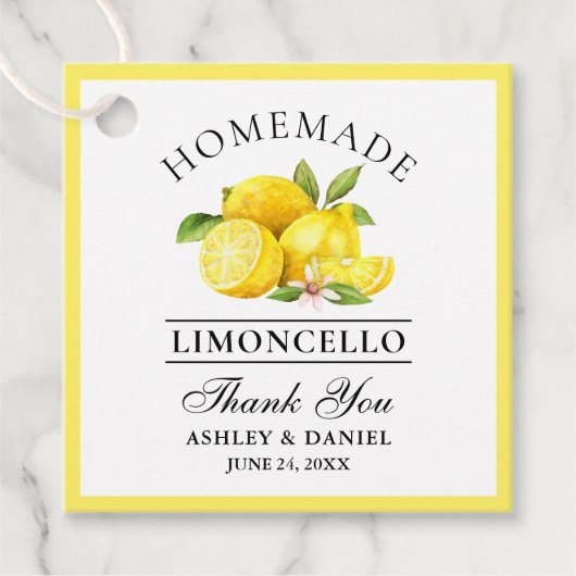 ウォーターカラーレモンリモンチェロ感謝していスクエア フェイバータグ (正面)