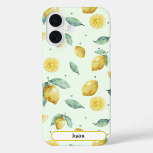 ウォーターカラーレモン名前をカスタムする iPhone 16ケース