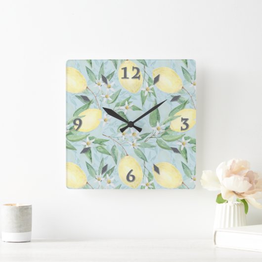 ウォーターカラーレモン果実角壁時計 スクエア壁時計 (ホーム)