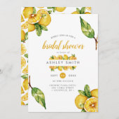 ウォーターカラーレモン柑橘類モダンブライダルシャワー 招待状 (正面/裏面)