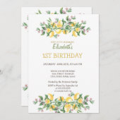 ウォーターカラーレモン植物花誕生日 招待状 (正面/裏面)