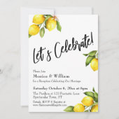 ウォーターカラーレモン祝ズタイポグラフィ 招待状 (正面)