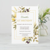 ウォーターカラーレモン花オリーブ誕生日 招待状 (スタンド正面)