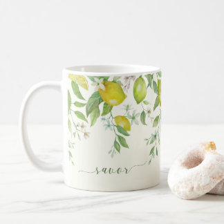 ウォーターカラーレモン花柄コーヒーマグ コーヒーマグカップ
