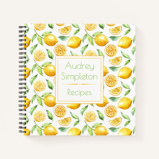 ウォーターカラーレモン葉ズスクエアレシピブック | ノートブック (正面)