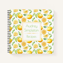 ウォーターカラーレモン葉ズスクエアレシピブック | ノートブック