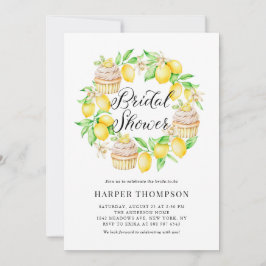 ウォーターカラーレモン&カップケーキリースブライダルシャワー 招待状