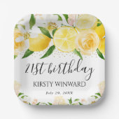 ウォーターカラーレモン&フラワーズ誕生日 ペーパープレート (正面)