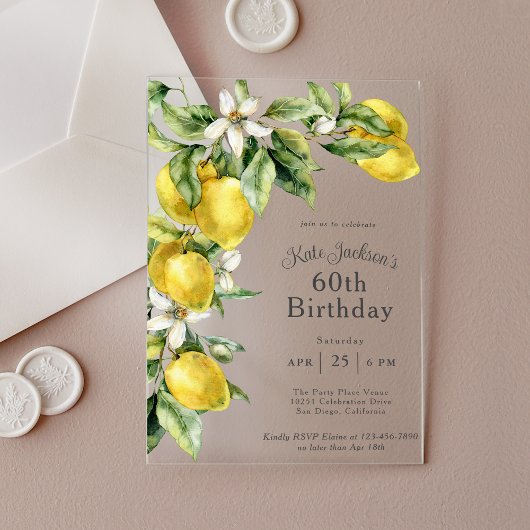 ウォーターカラーレモン 60歳の誕生日 アクリル招待状