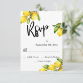 ウォーターカラーレモンRSVPタイポグラフィ 出欠カード (スタンド正面)