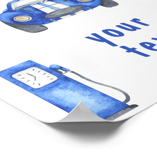 ウォーターカラーレースカーファースト誕生日カスタム文字 ポスター (角)