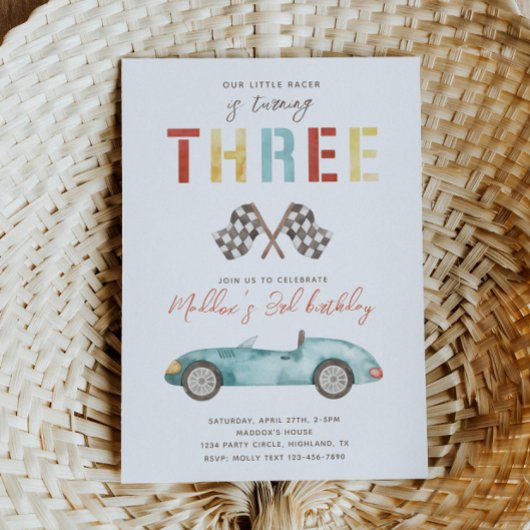 ウォーターカラーレースカー第3誕生日招待状 招待状