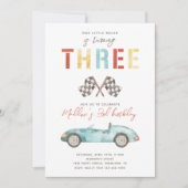 ウォーターカラーレースカー第3誕生日招待状 招待状 (正面)