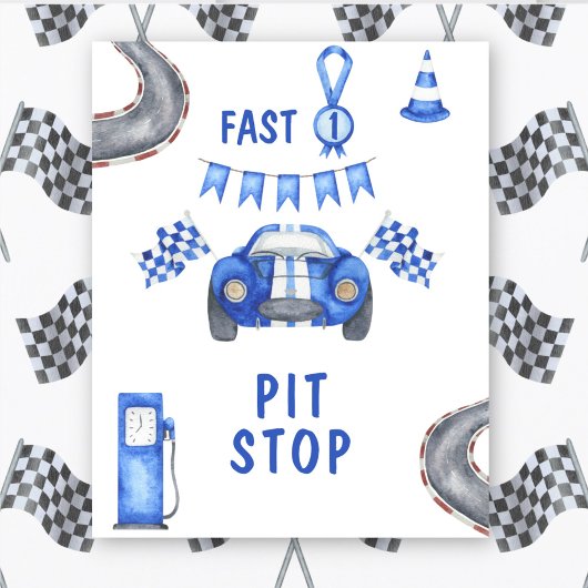 ウォーターカラーレースカー1歳の誕生日ピットストップ ポスター