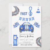 ウォーターカラーレースカー 1歳の誕生日 ファストワン 招待状 (正面)