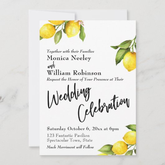 ウォーターカラーレ結婚モンズお祝いタイポグラフィ 招待状 (正面)