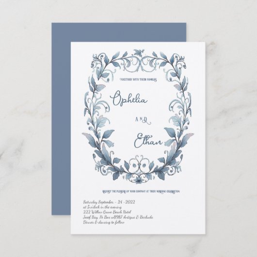 ウォーターカラーロココフローラリース結婚式招待状 招待状 (正面/裏面)
