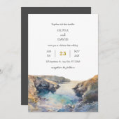ウォーターカラーロッキーコースタルセットコーブビーチ結婚式 招待状 (正面/裏面)