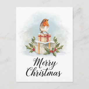 ウォーターカラーロビンギフト ホーリーメリークリスマス シーズンポストカード