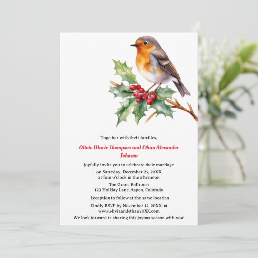 ウォーターカラーロビンクリスマス結婚式招待状 招待状 (スタンド正面)