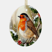 ウォーターカラーロビンクリスマス セラミックオーナメント (右)