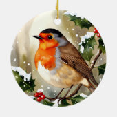 ウォーターカラーロビンクリスマス セラミックオーナメント (裏面)