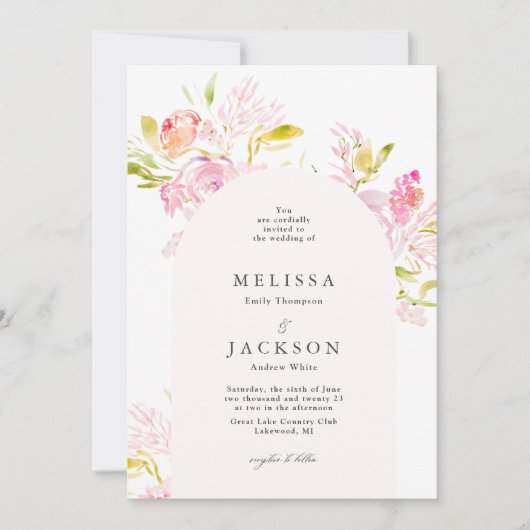 ウォーターカラーローズブーケ結婚式招待状 招待状 (正面)