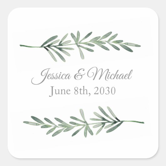 ウォーターカラーローズマリースクエアステッカー スクエアシール (正面)