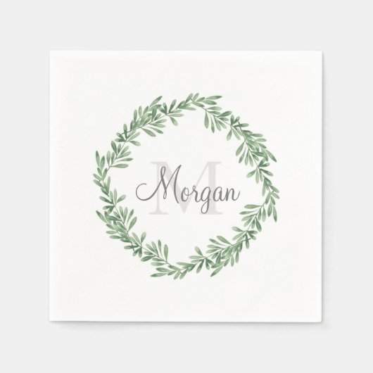 ウォーターカラーローズマリーリース スタンダードカクテルナプキン (正面)