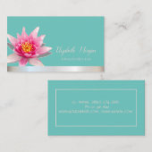 ウォーターカラーロータスシルバーストライプティール（緑がかった色）ヨガ 名刺 (正面/裏面)