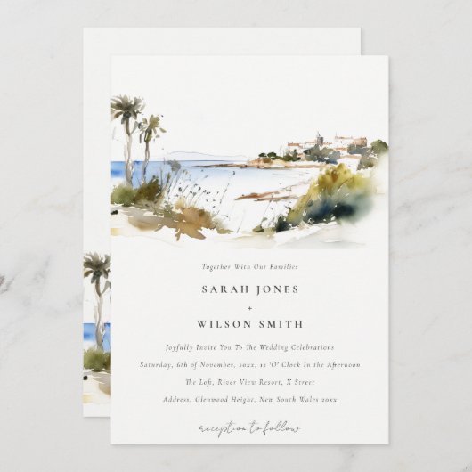 ウォーターカラーロードアイランド統一された州結婚ズ 招待状 (正面/裏面)