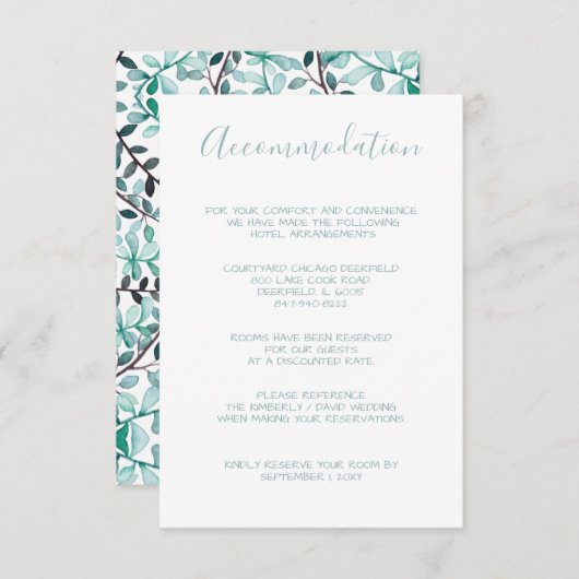 ウォーターカラーローレルモノグラムの宿泊カード エンクロージャーカード (正面/裏面)