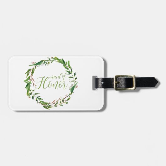 ウォーターカラーローレルリースメイド・オブ・オーナー(花嫁付き添い人) ラゲッジタグ (正面横)