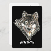 ウォーターカラーワイルドウルフヘッドデザイン 招待状 (正面/裏面)