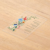 ウォーターカラーワイルドフラワーシ素朴ック庭園の結婚式 アクリル招待状 (レイダウン)