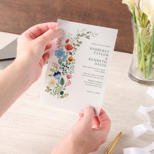ウォーターカラーワイルドフラワーシ素朴ック庭園の結婚式 ベラム紙招待状 (ポータブル)