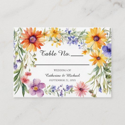 ウォーターカラーワイルドフラワーズガーデン春の結婚式 プレイスカード (正面)