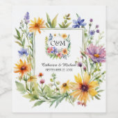 ウォーターカラーワイルドフラワーズガーデン春の結婚式 ワインラベル (シングルラベル)