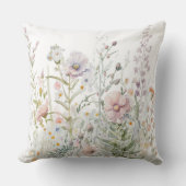 ウォーターカラーワイルドフラワーズパステル春メドウ クッション (正面)