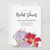 ウォーターカラーワイルドフラワーブーケブライダルシャワー 招待状 (正面)