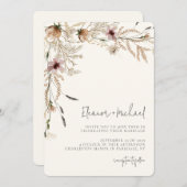 ウォーターカラーワイルドフラワーベージュ結婚式招待状 招待状 (正面/裏面)